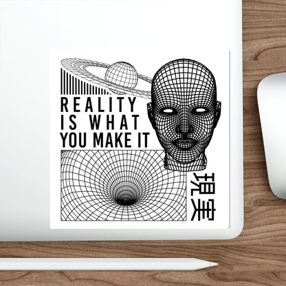 Reality Sticker Vinyl | Cyberpunk Vaporwave Outrun Aesthetic, Futuristic Tech Decals, Typographic Wireframe