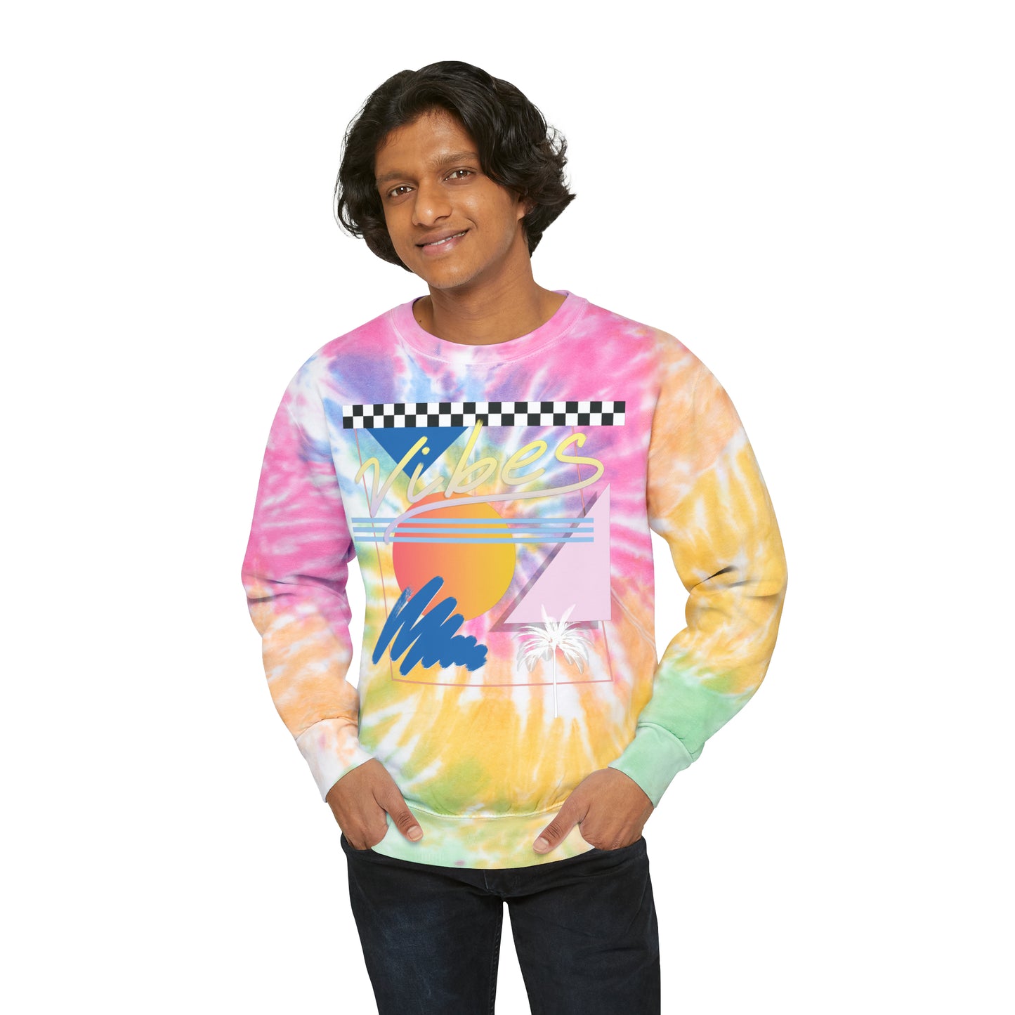 Vibes Vaporwave Tie-Dye Sweatshirt Sweater | Skater Trippy Aesthetic | Miami Geometric