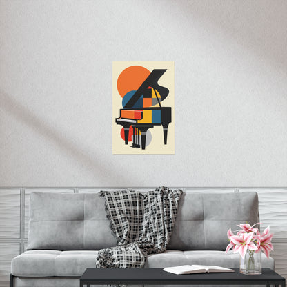 colorful geometric abstract piano poster, bauhaus style