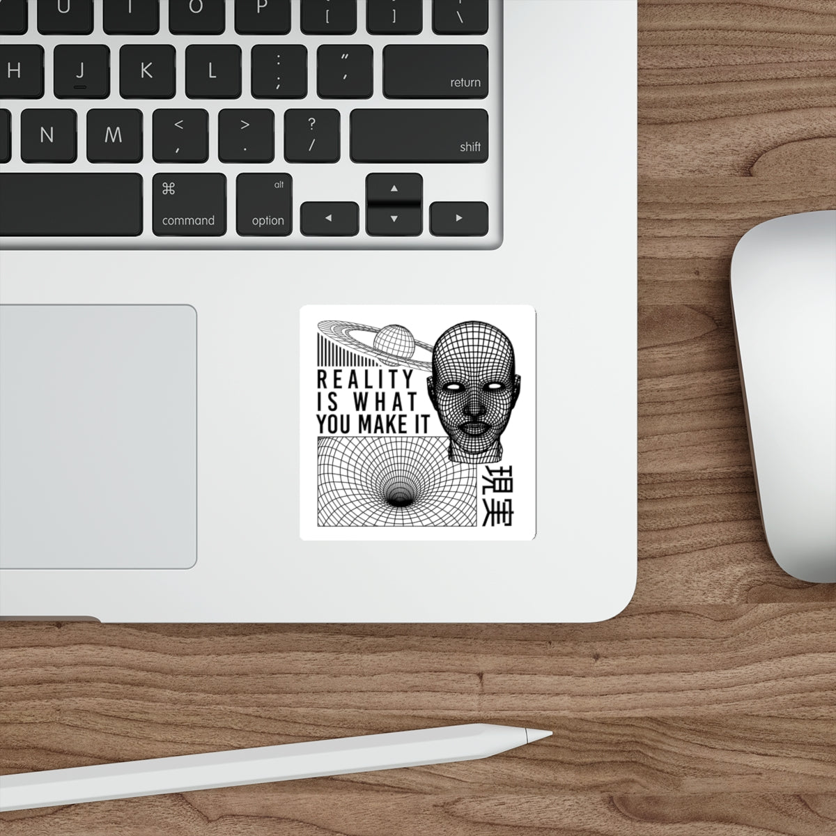 Reality Sticker Vinyl | Cyberpunk Vaporwave Outrun Aesthetic, Futuristic Tech Decals, Typographic Wireframe