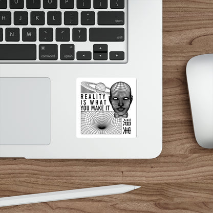 Reality Sticker Vinyl | Cyberpunk Vaporwave Outrun Aesthetic, Futuristic Tech Decals, Typographic Wireframe