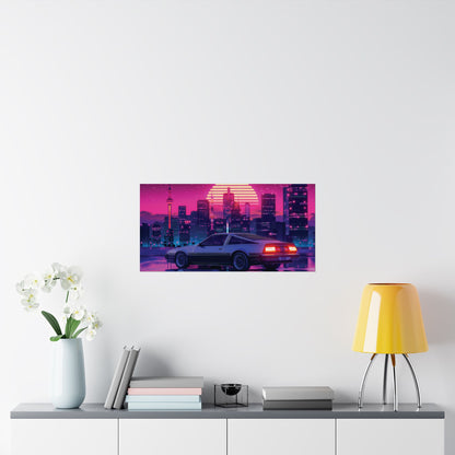 Outrun Synthwave Sunset Poster - Aesthetic Nightlife Wall Decor