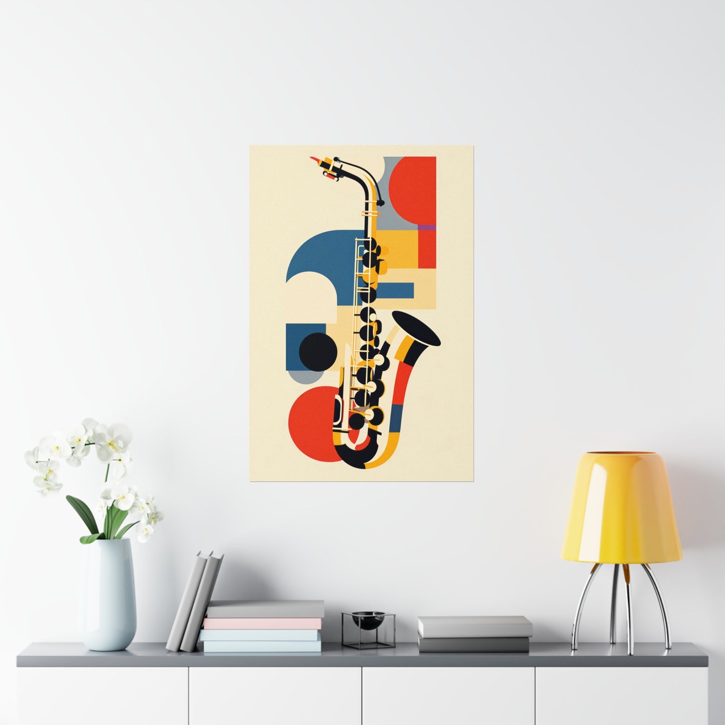 saxophone, bauhaus style, art print poster