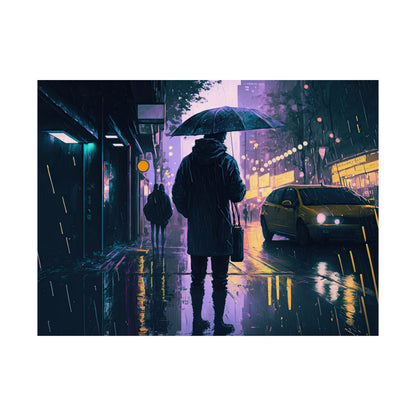 Aesthetic Rainy City Night Poster Art | Vaporwave Cyberpunk Cityscape Print Decoration for Living Room, Game Room