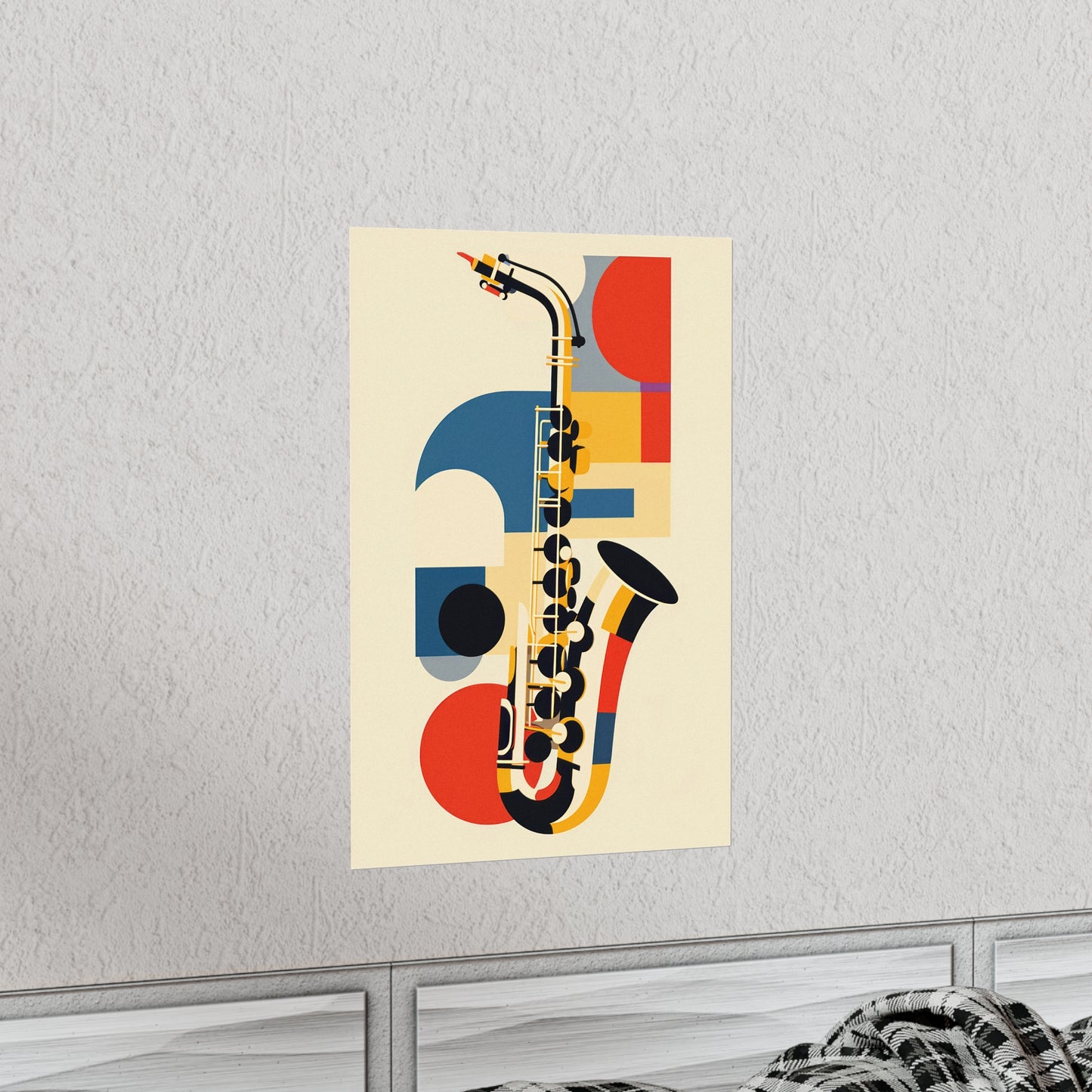 Abstract Saxophone Poster Art Print | Bauhaus Geometric Minimal Jazz Music Decor