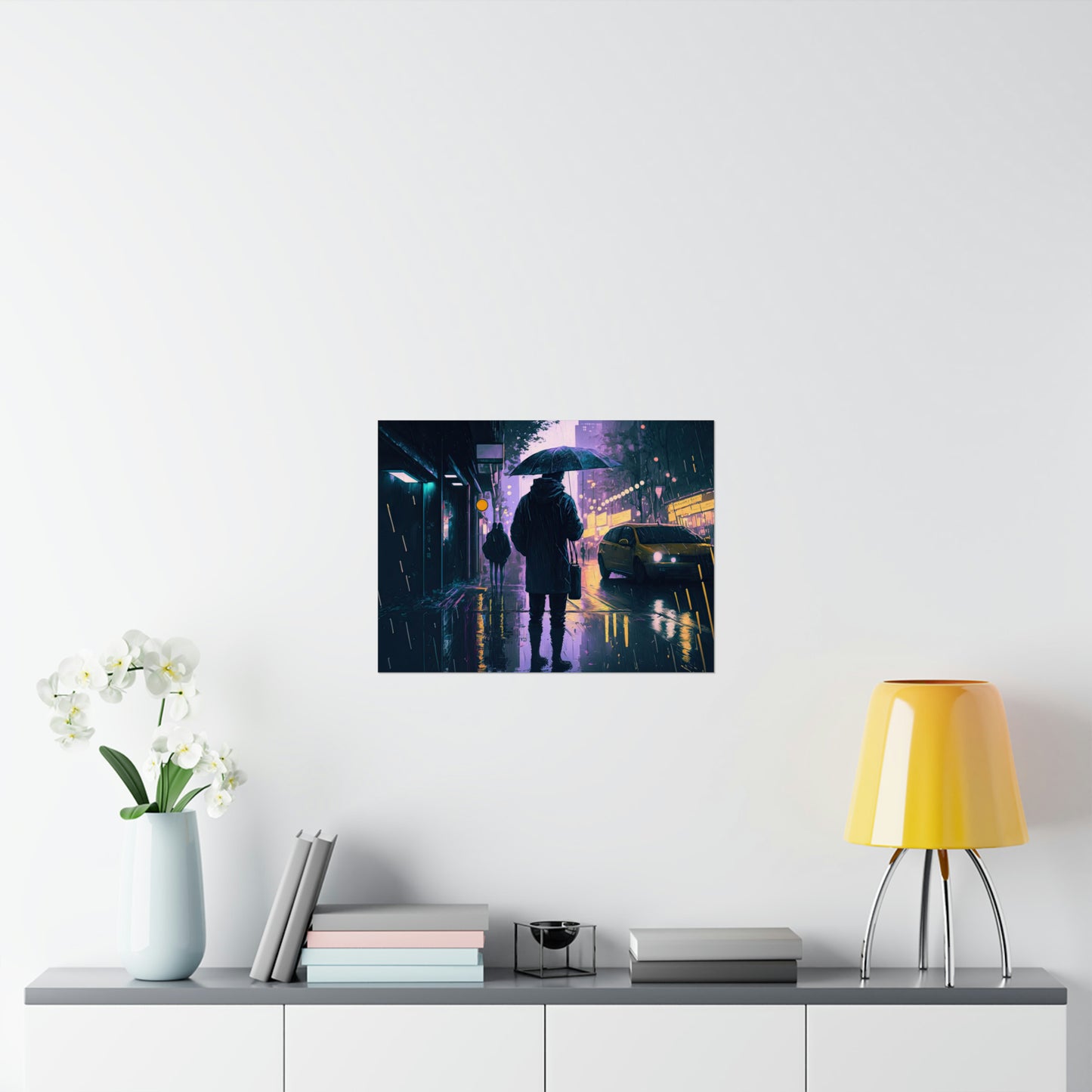 Aesthetic Rainy City Night Poster Art | Vaporwave Cyberpunk Cityscape Print Decoration for Living Room, Game Room