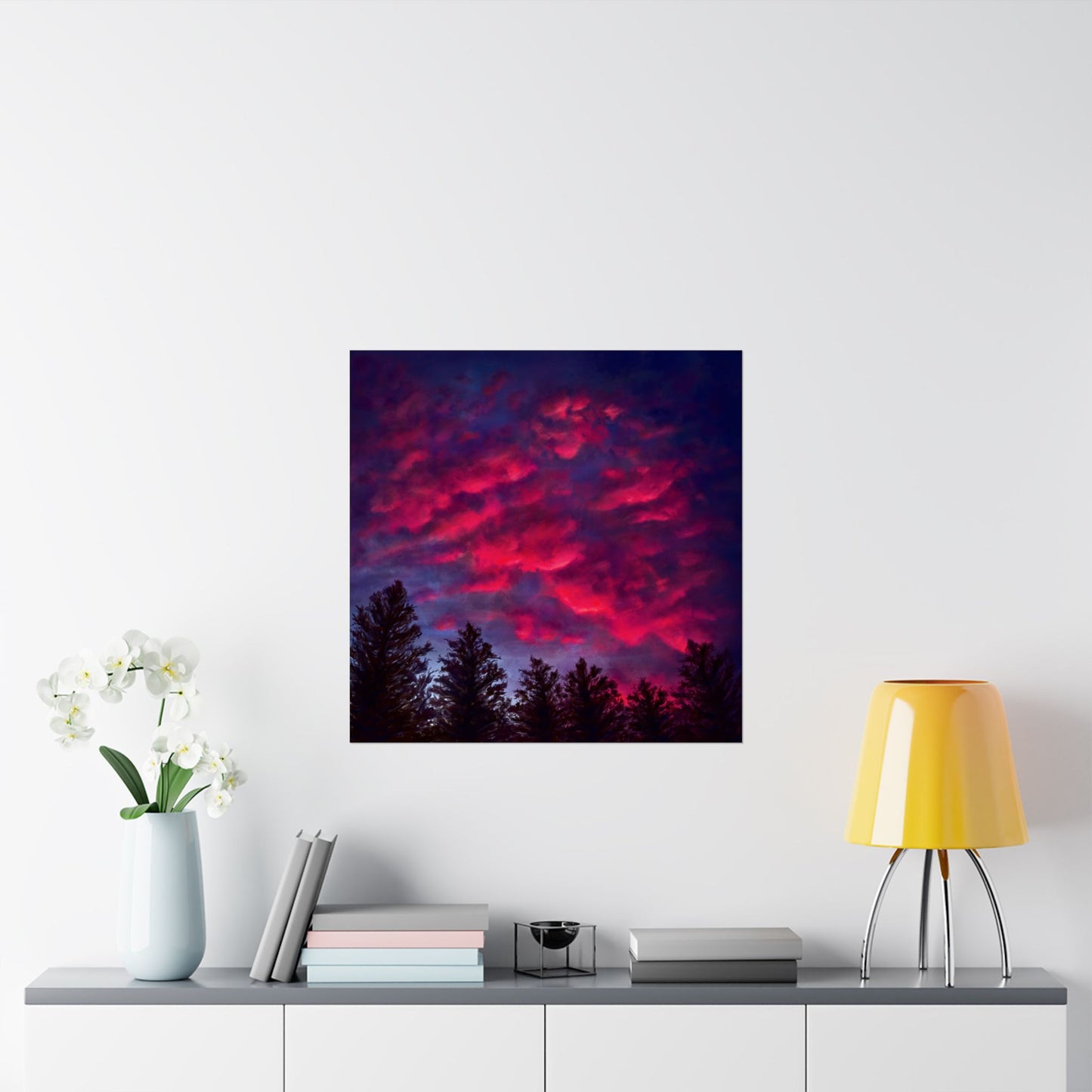 Fuchsia Sunset Poster - Vibrant Landscape Wall Art Print - Original Art