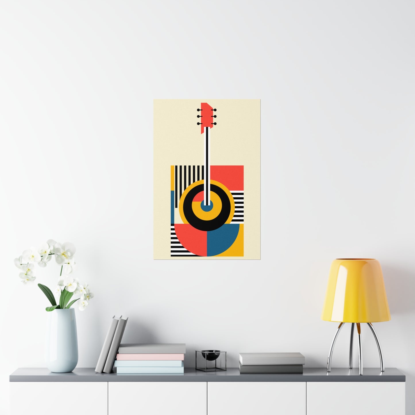 geometric bauhaus colorful minimal guitar poster