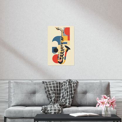 Abstract Saxophone Poster Art Print | Bauhaus Geometric Minimal Jazz Music Decor