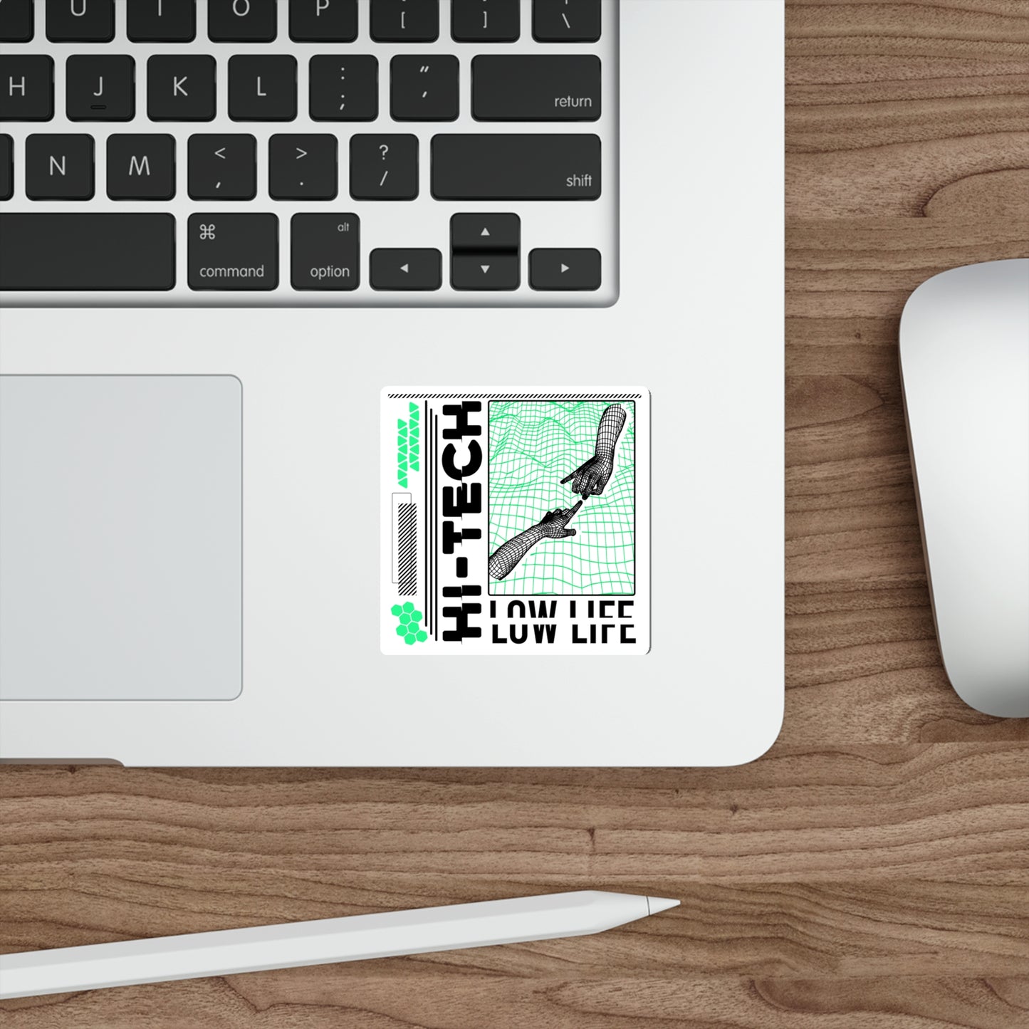 Hi Tech Low Life Sticker Vinyl | Cyberpunk Vaporwave Outrun Aesthetic | Typography Wireframe 2x2"-6x6"