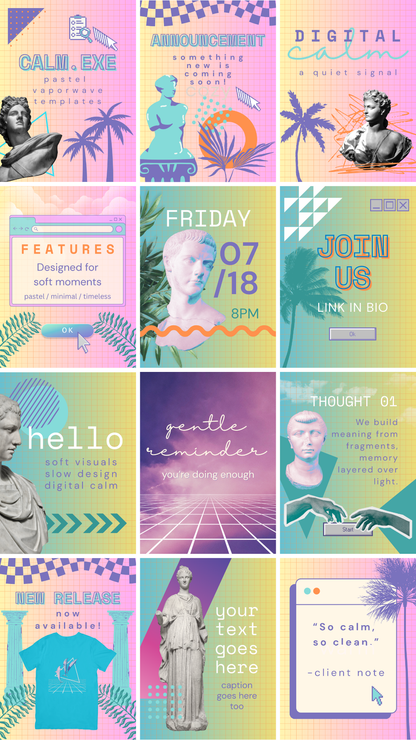 calm.exe – Soft Pastel Vaporwave Instagram Templates | Canva Editable