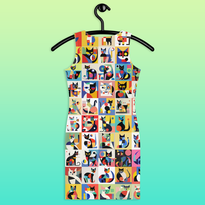 Meowhaus Cat Lover Bodycon Dress | Geometric Kitties | Mondrian Bauhaus Wearable Art