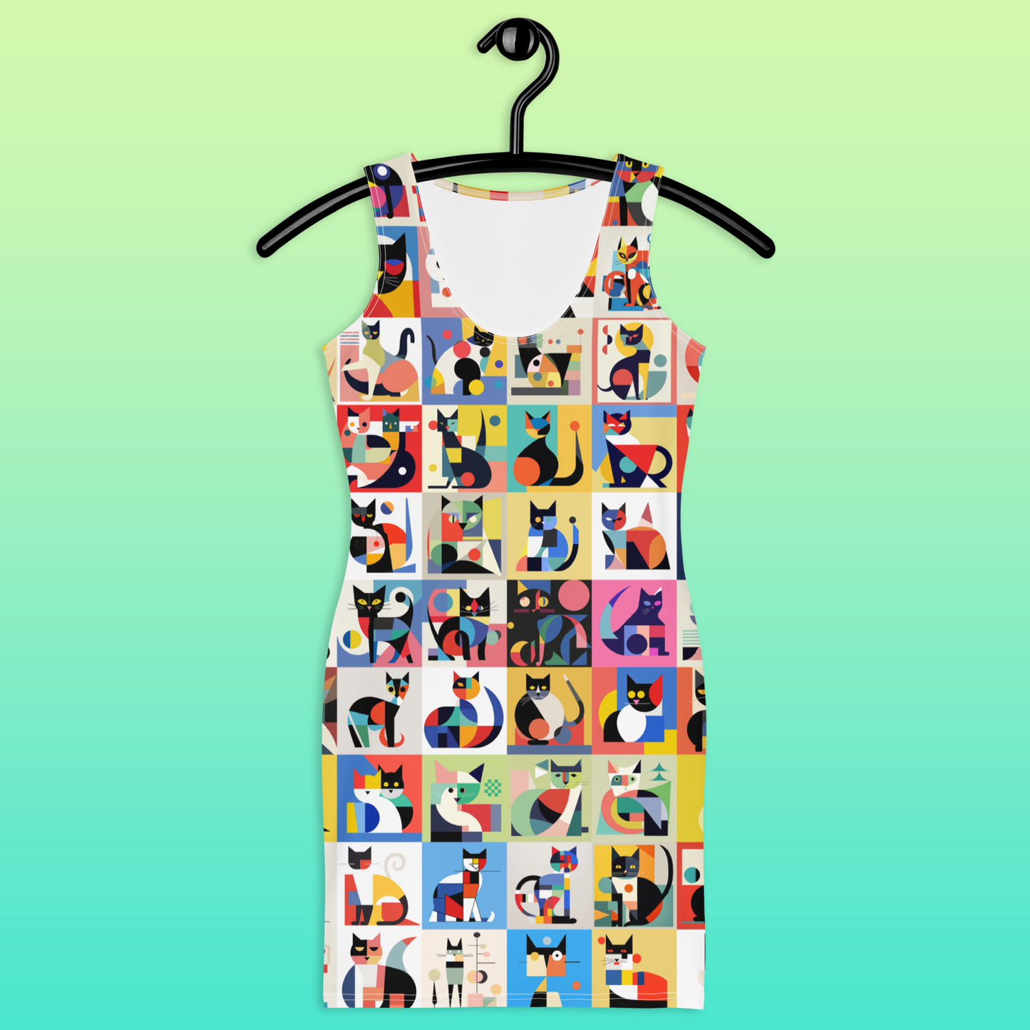 Meowhaus Cat Lover Bodycon Dress | Geometric Kitties | Mondrian Bauhaus Wearable Art