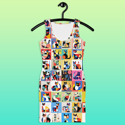 Meowhaus Cat Lover Bodycon Dress | Geometric Kitties | Mondrian Bauhaus Wearable Art