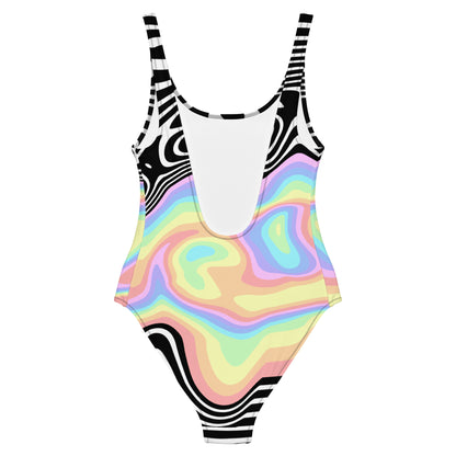 Trippy RGB Melt Swimsuit - Psychedelic Black & White One-Piece Swimwear