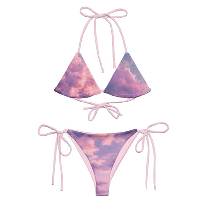 cloudy dreamy two piece string bikini, purple pink clouds