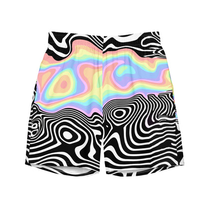 Trippy RGB Melt Swim Trunks - Psychedelic Black and White Shorts