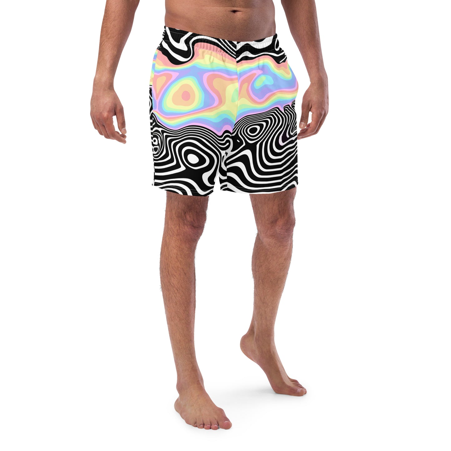 Trippy RGB Melt Swim Trunks - Psychedelic Black and White Shorts