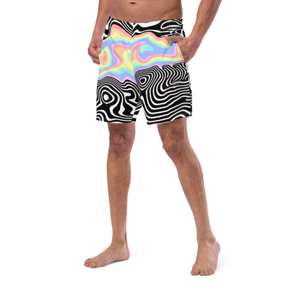 Trippy RGB Melt Swim Trunks - Psychedelic Black and White Shorts