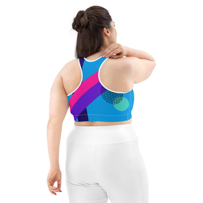 80s Color Block Sports Bra - Memphis Group Asymmetric Y2K Apparel