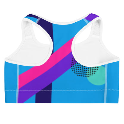 80s Color Block Sports Bra - Memphis Group Asymmetric Y2K Apparel