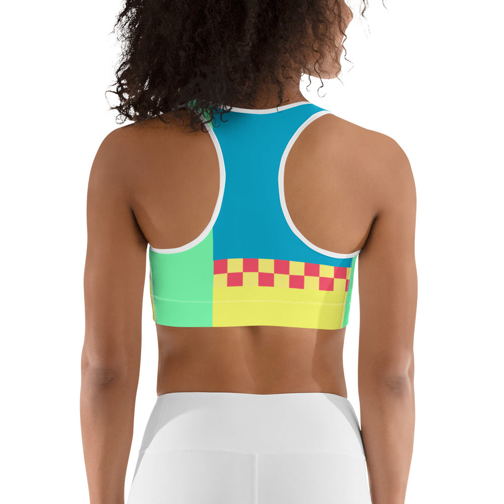 Color Block Checkerboard Sports Bra - Y2K Aesthetic Work Out Yoga Sportswear