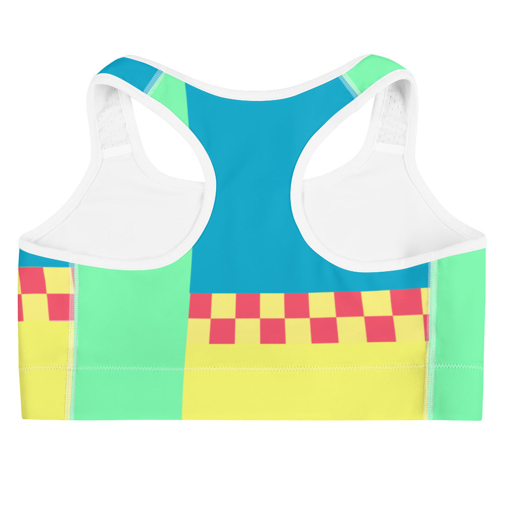 Color Block Checkerboard Sports Bra - Y2K Aesthetic Work Out Yoga Sportswear