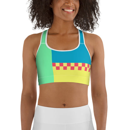 Color Block Checkerboard Sports Bra - Y2K Aesthetic Work Out Yoga Sportswear