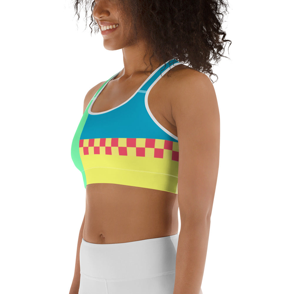 Color Block Checkerboard Sports Bra - Y2K Aesthetic Work Out Yoga Sportswear