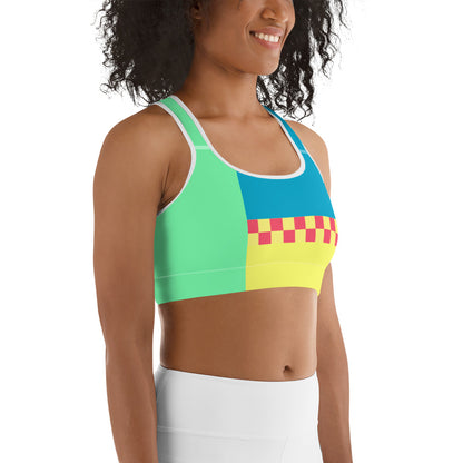 Color Block Checkerboard Sports Bra - Y2K Aesthetic Work Out Yoga Sportswear