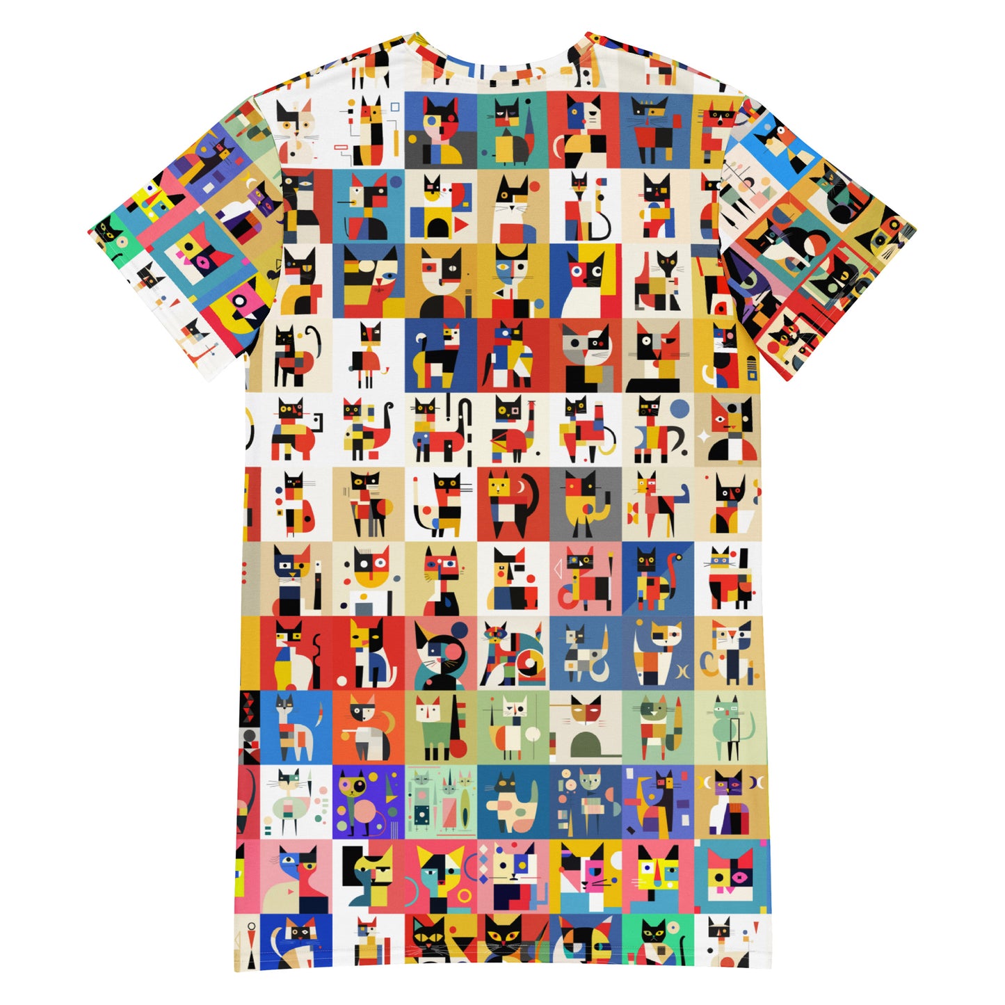 Meowhaus Cat Lover Tshirt Dress | Geometric Kitties | Mondrian Bauhaus 2XS-6XL