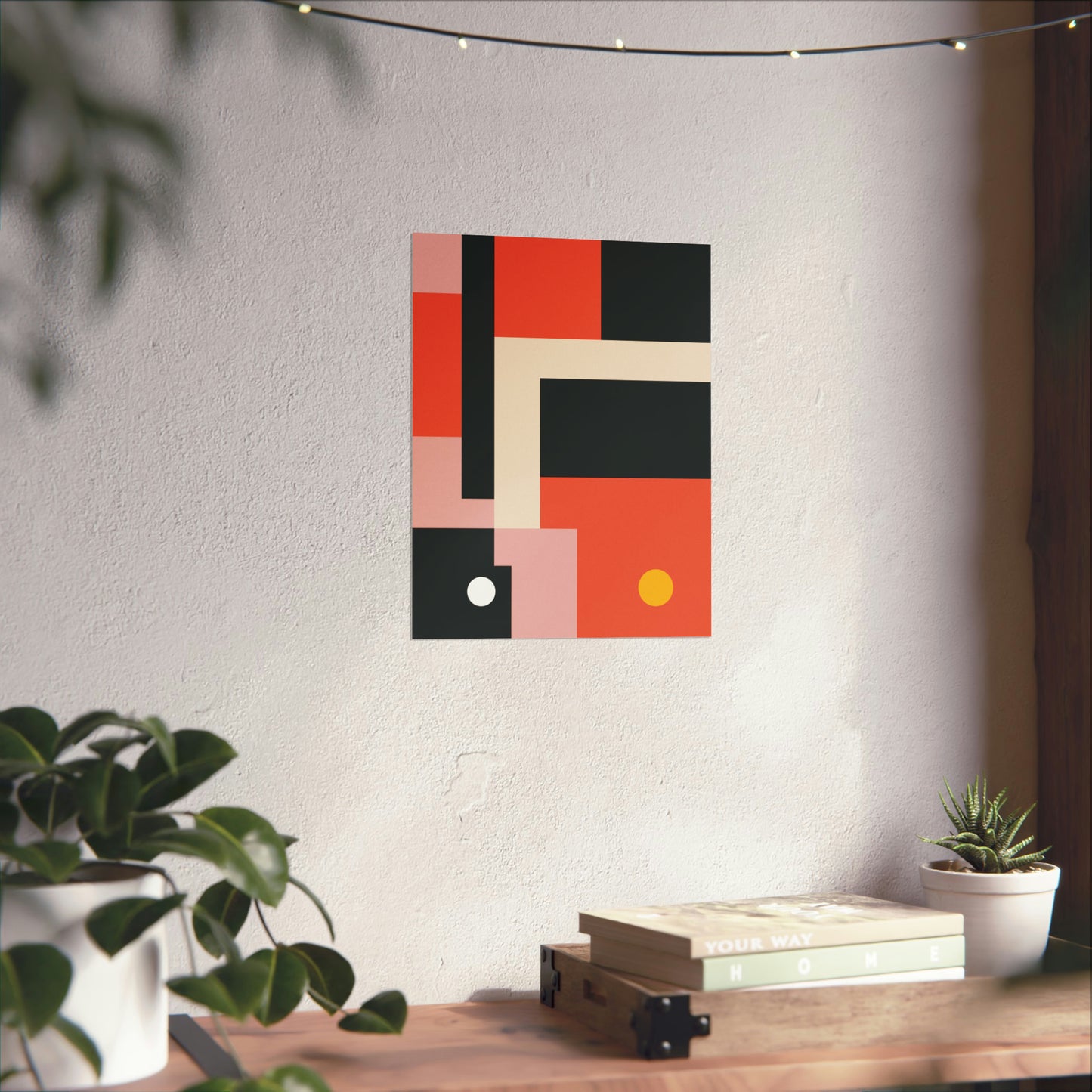 Duo Moon Abstract Poster Art Print | Geometric Minimal Fine Art Decor | Bauhaus Mondrian Style