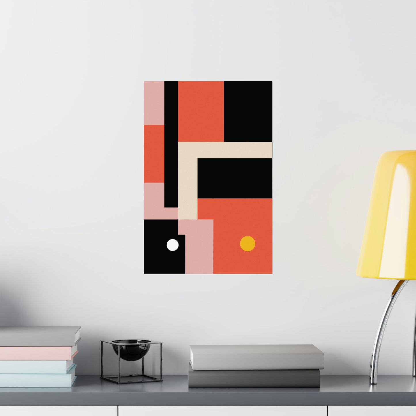 Duo Moon Abstract Poster Art Print | Geometric Minimal Fine Art Decor | Bauhaus Mondrian Style