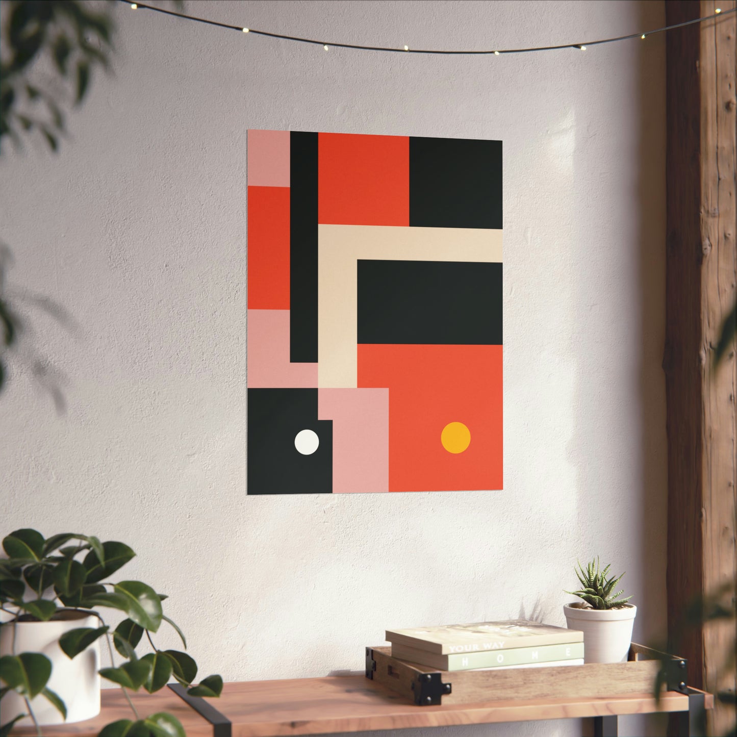 Duo Moon Abstract Poster Art Print | Geometric Minimal Fine Art Decor | Bauhaus Mondrian Style