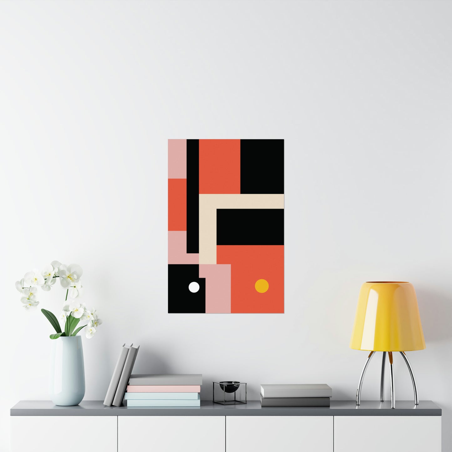 Duo Moon Abstract Poster Art Print | Geometric Minimal Fine Art Decor | Bauhaus Mondrian Style