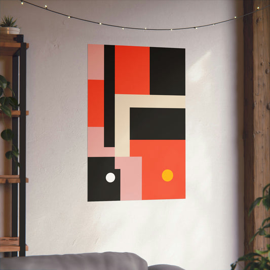 Duo Moon Abstract Poster Art Print | Geometric Minimal Fine Art Decor | Bauhaus Mondrian Style