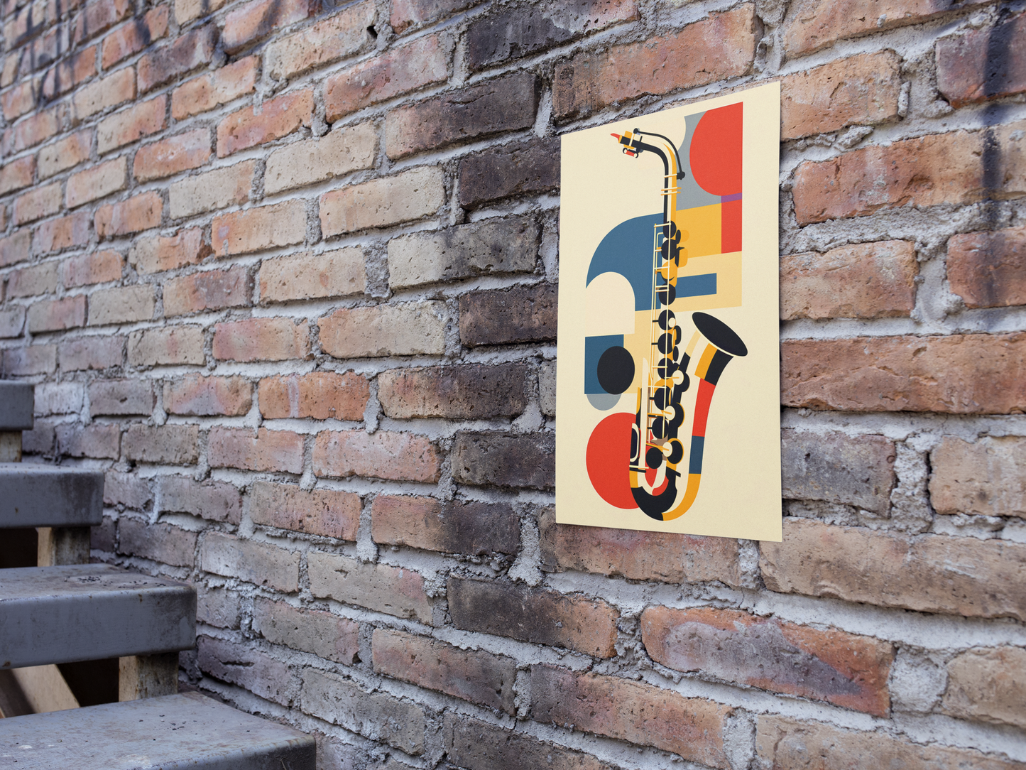 Abstract Saxophone Poster Art Print | Bauhaus Geometric Minimal Jazz Music Decor