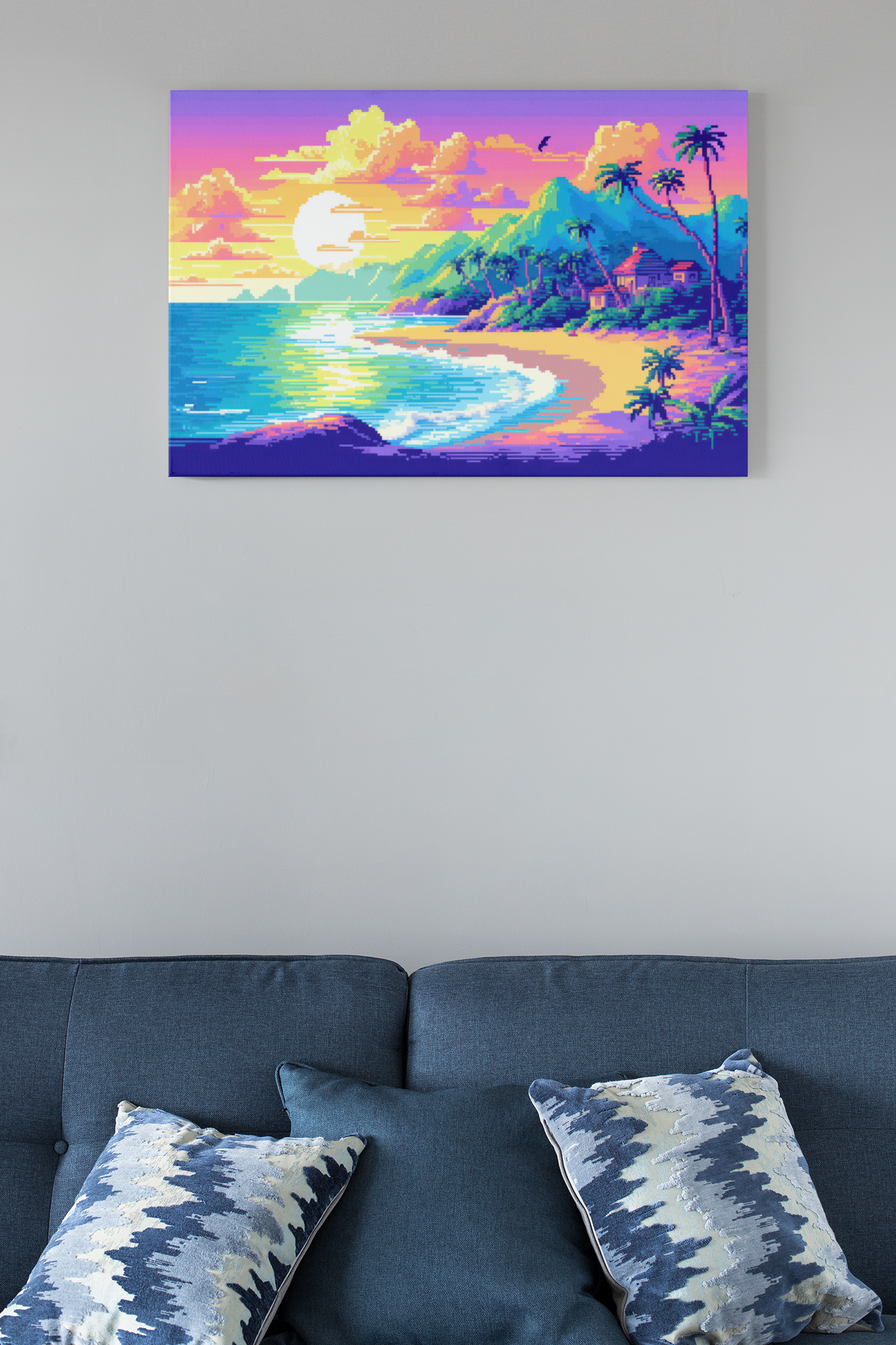 Vaporwave Beach Pixel Poster Matte Art Print | Aesthetic New Zealand Gamer Wall Decor