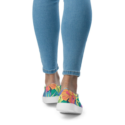 Colorful Monstera Women’s Shoes | Aesthetic Slip On Canvas Footwear