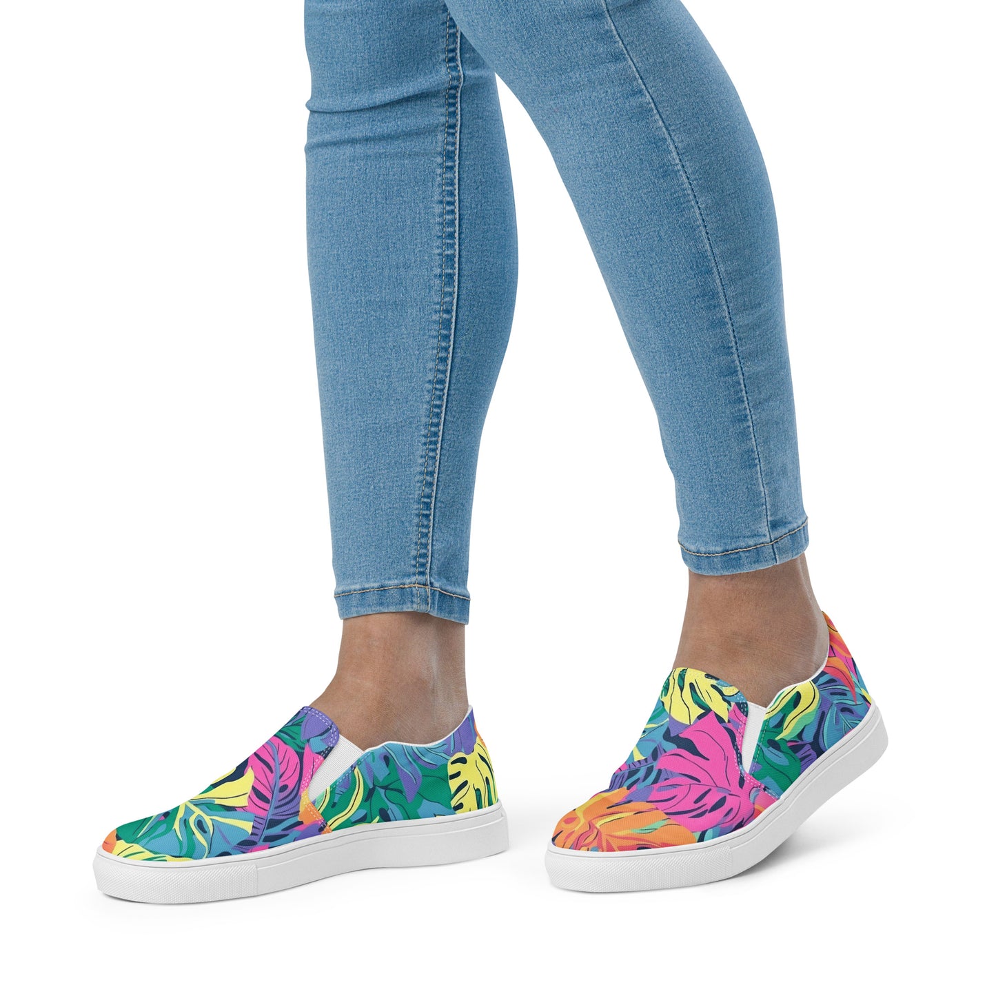 Colorful Monstera Women’s Shoes | Aesthetic Slip On Canvas Footwear