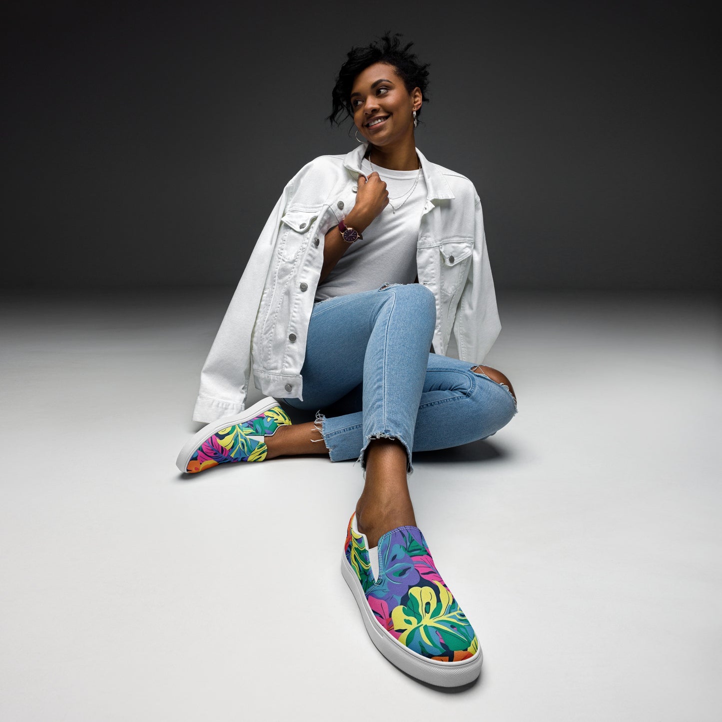 Colorful Monstera Women’s Shoes | Aesthetic Slip On Canvas Footwear