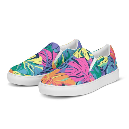 Colorful Monstera Women’s Shoes | Aesthetic Slip On Canvas Footwear