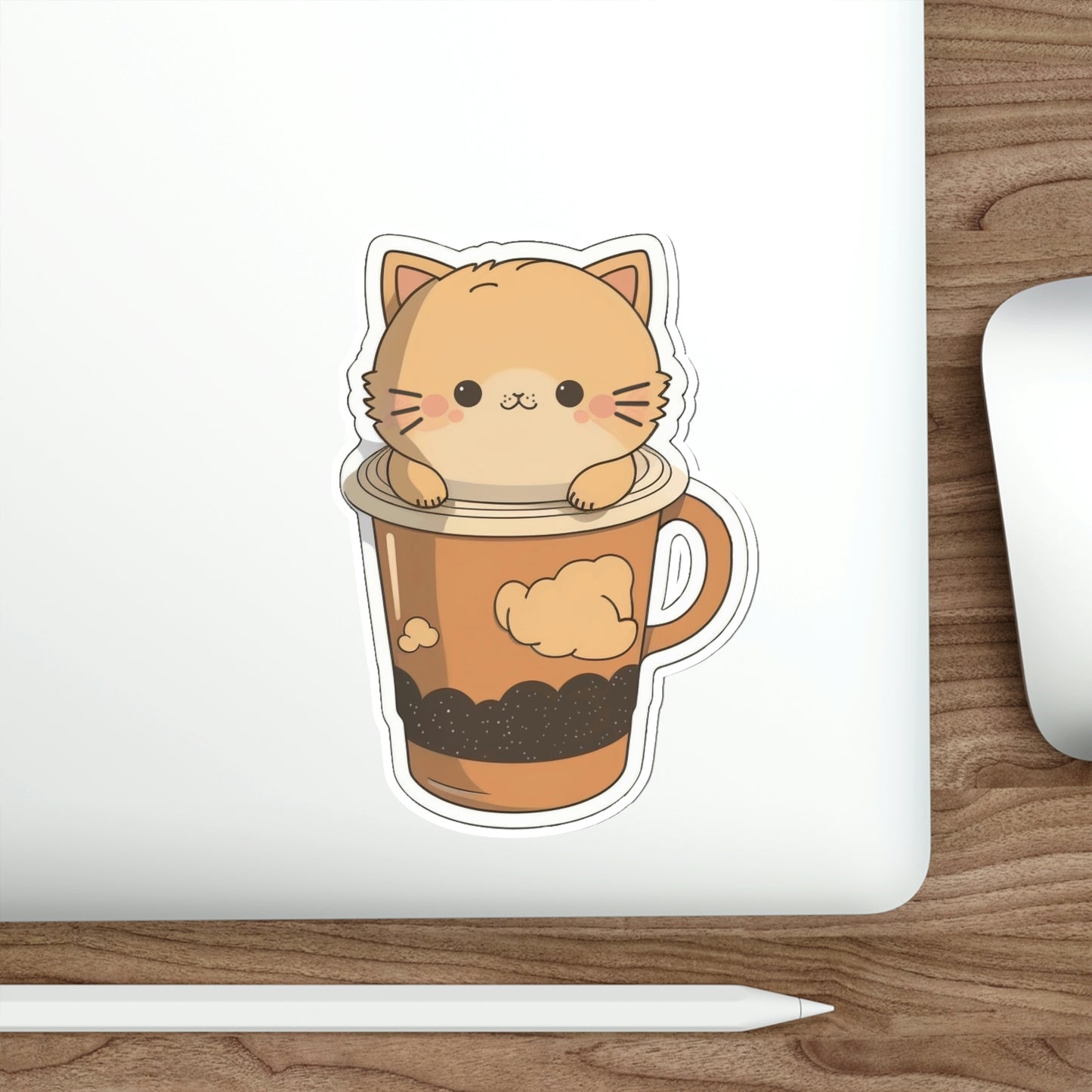 Cute Coffee Cat Sticker | Kawaii Kitty Cup Cloud Mug Design 2x2-6x6