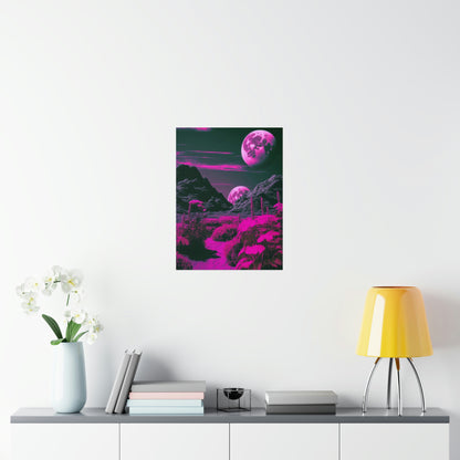 Fuchsia Alien Planet Matte Poster Art Print | Aesthetic Sci-fi Game Room & Kids Room Decor