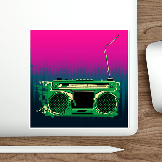 Retro Glitch Radio Sticker | Boombox Vaporwave Sunset Lofi Cyberpunk Aesthetic 2x2-6x6 inches