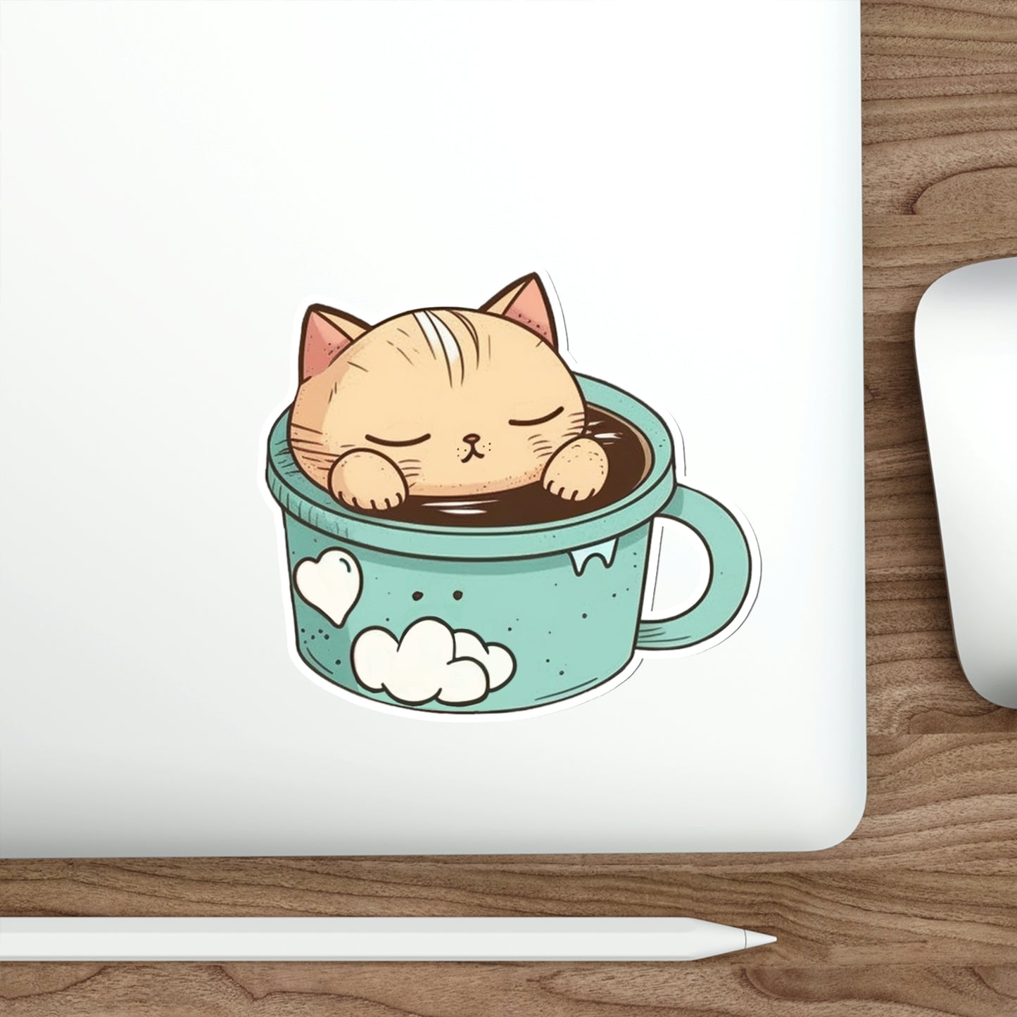 Cute Coffee Cat Sticker | Kawaii Sleepy Kitty Cup