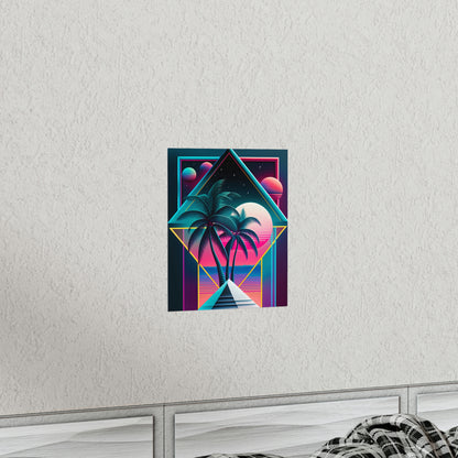 Geometric Vaporwave Matte Poster Art Print | Aesthetic Palm Tree Cyberpunk Outrun Decor