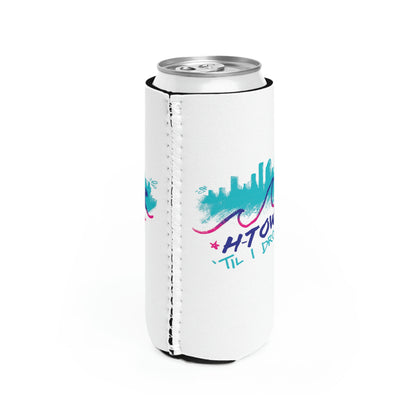 Htown Til I Drown Koozie | Retro 90s Houston Skyline | Slim 12oz Cans