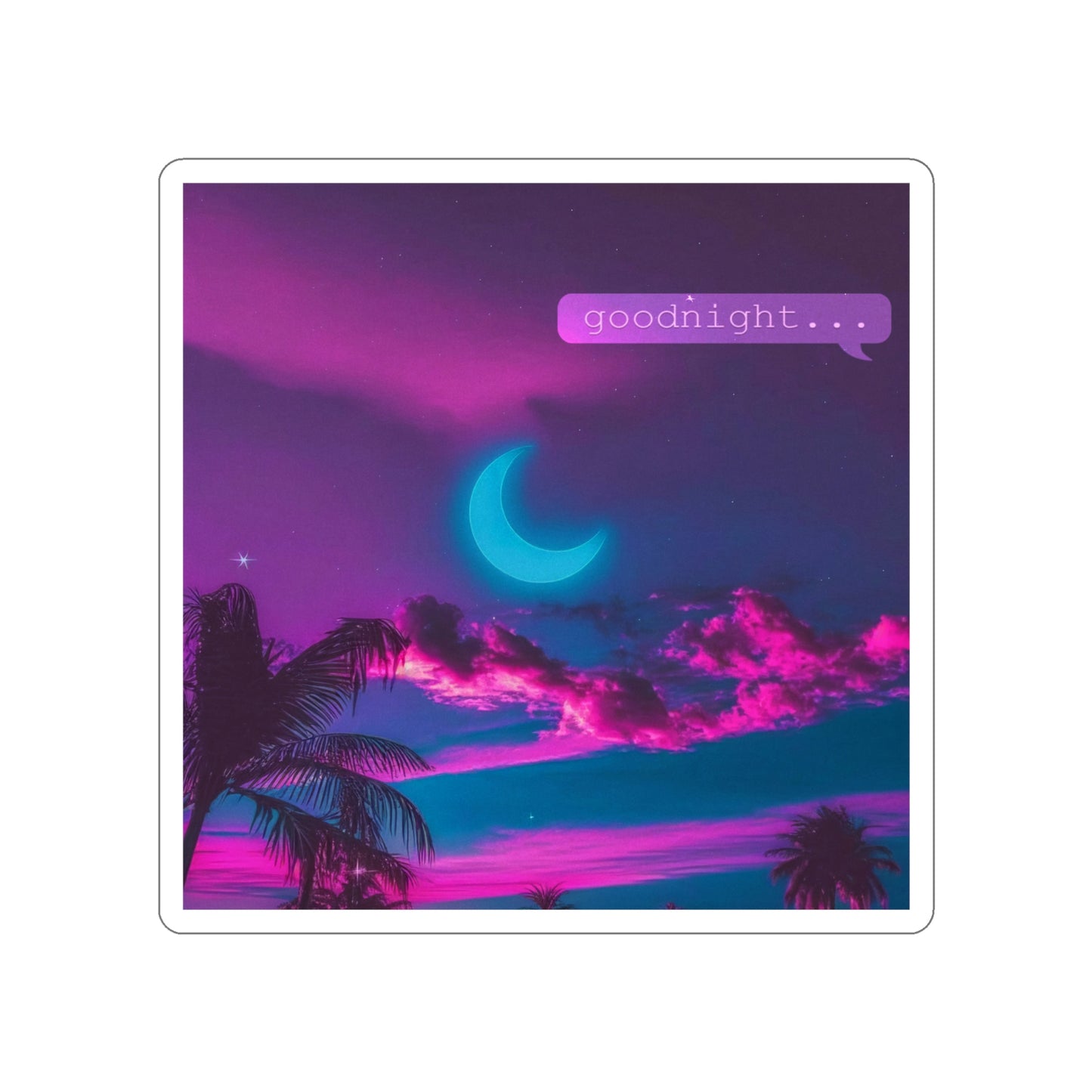 goodnight... Text Msg Sticker | Vaporwave Night Sky Aesthetic Moon Cloud 2x2-6x6 inches