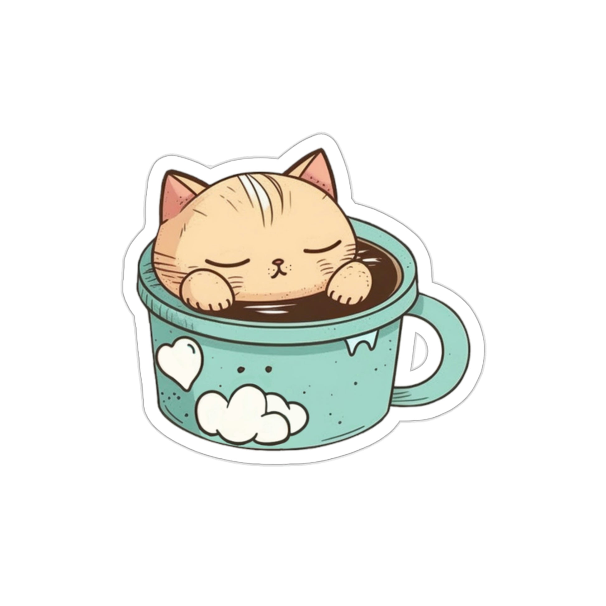 Super Kawaii Cat With Coffee Sticker Adorable Kitty Friend-for